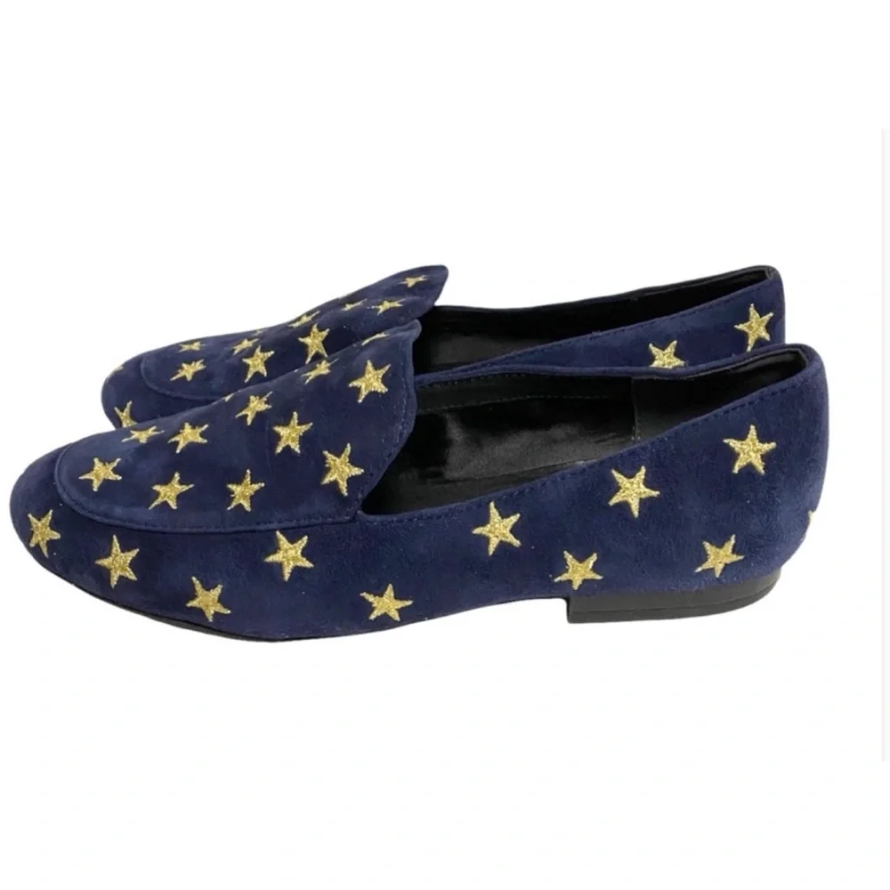 Kenneth cole New York westley navy blue and gold star loafers  size 7.5